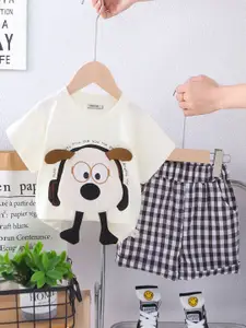INCLUD Boys Apricot Dog Applique T-Shirt With Checked Shorts