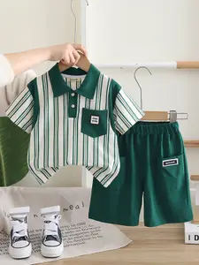 INCLUD Boys Striped Polo Collar T-shirt With Shorts