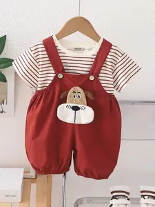 INCLUD Boys Stripe T-Shirt With Embroidered Dungaree