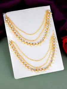 PRIVIU Gold-Plated Artificial Stones Studded & Beaded 3 Layered Contemporary Ear Cuff