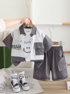 INCLUD Boys Printed Short Sleeves Shirt With T-Shirt & Shorts