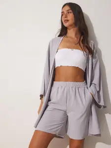 Happiness istanbul V Neck Shrug With Shorts Co-Ords