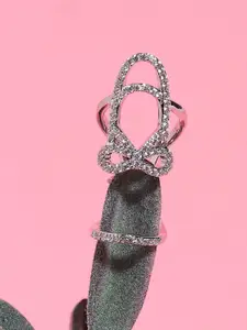DressBerry Silver-Plated Stone Studded Nail Ring