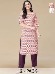 Anouk Rustic Selection Of 2 Geometric Printed Round Neck Straight Kurta
