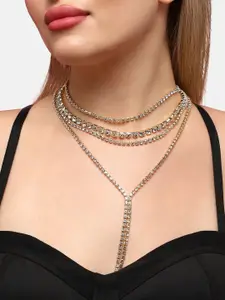 DressBerry Gold-Plated Artificial Stones Studded Layered Necklace