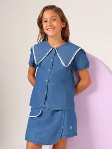 U.S. Polo Assn. Kids U.S. Polo Assn. Girls Above the Keyboard Collar Chambray Shirt Style Top