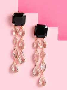 DressBerry Gold-Plated Artificial Stones Studded Square Shaped Drop Earrings