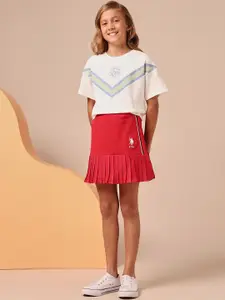 U.S. Polo Assn. Kids Girls Cotton High-Waist Pleated A-Line Mini Skirt