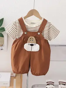 INCLUD Boys Stripe T-Shirt With Embroidered Dungaree