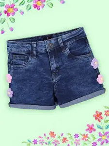 KiddoPanti Girls Floral Denim Shorts