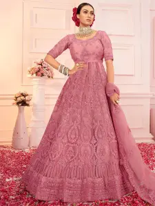 APNISHA Ethnic Motifs Embroidered Net Fit & Flare Maxi Dress