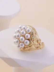 DressBerry Gold-Plated Pearl Beaded Statement Finger Ring