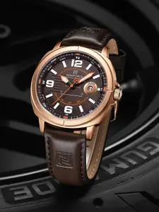 Naviforce Men Embellished Dial & Leather Straps Analogue Watch NF8078_RG CE DBN