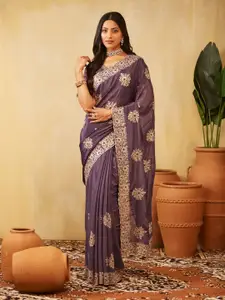 kasee Ethnic Motifs Embroidered Beads and Stones Pure Chiffon Saree