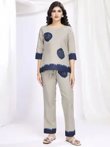 Krimmple Floral Printed Round Neck Top & Trousers With Belt Co-Ords
