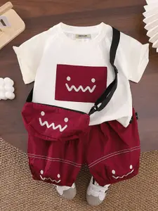 INCLUD Boys Applique Round Neck T-Shirt With Shorts & Sling Bag