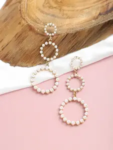 DressBerry Gold-Plated Artificial Beaded Circular Shaped Drop Earrings