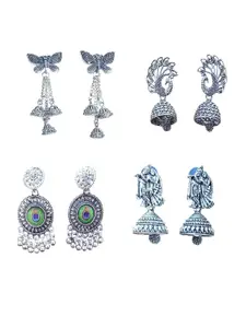 JMBW INTERNATIONAL Set Of 4 Silver-Plated Oxidised Dome Shaped Jhumkas