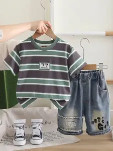 INCLUD Boys Striped T-shirt With Shorts