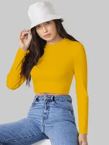 Dream Beauty Fashion Women Round Neck Long Sleeves Fitted Crop Top