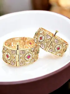 FEMMIBELLA Set Of 2 Gold-Plated Stone Studded Meenakari Kada Bangles