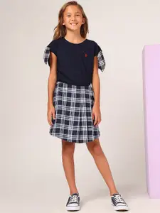 U.S. Polo Assn. Kids Girls Checked Pure Cotton Knee Length Skirt