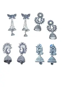 JMBW INTERNATIONAL Set Of 4 Silver-Plated Oxidised Dome Shaped Jhumkas