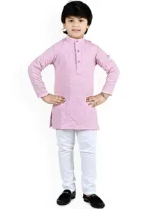 BT DEZINES Boys Floral Embroidered Regular Chikankari Kurta with Pyjamas