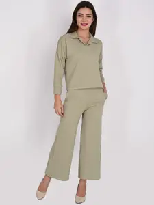 ORIEX THE ORIGINAL FASHION Self-Design Collared Top & Trouser Co-Ord Set