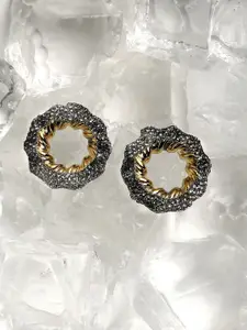 DressBerry Gold-Plated Artificial Stones Studded Contemporary Drop Earrings