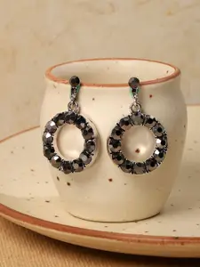 DressBerry Silver-Plated Artificial Stones Studded Circular Shaped Drop Earrings