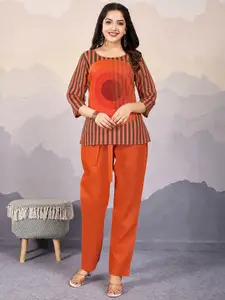 Krimmple Striped Round Neck Top & Trousers With Belt Co-Ords