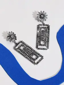 DressBerry Silver-Plated Artificial Stones Studded Contemporary Cluster Drop Earrings