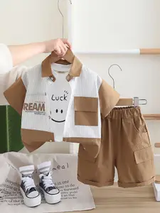 INCLUD Boys Printed Short Sleeves Shirt With T-shirt & Shorts