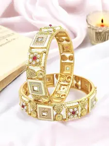FEMMIBELLA Set Of 2 Gold Plated Stone Studded Meenakari Bangles