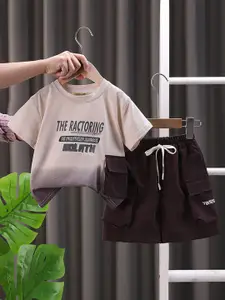 INCLUD Boys Typographic Printed Pocketed T-shirt With Cargo Shorts