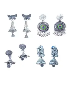 JMBW INTERNATIONAL Set Of 4 Silver-Plated Oxidized Dome Shaped Jhumkas