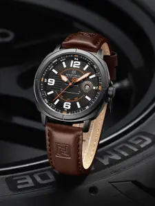 Naviforce Men Embellished Dial & Leather Straps Analogue Watch NF8078_B O BN