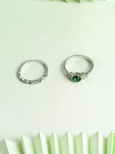 DressBerry Set Of 2 Silver-Plated Stone Studded Finger Ring