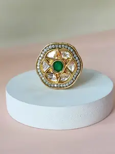 BLACKBOX Gold-Plated Kundan Studded Adjustable Finger Ring