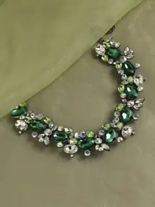 DressBerry Regal Cascade Green & White Silver-Plated Gemstone Necklace