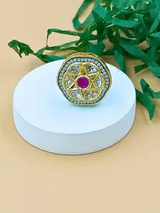 BLACKBOX Gold-Plated Kundan Studded Adjustable Finger Ring