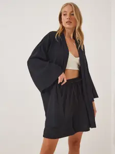 Happiness istanbul V Neck Shrug With Shorts Co-Ords