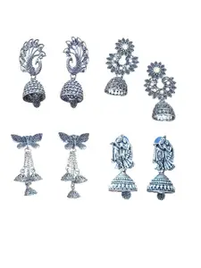 JMBW INTERNATIONAL Set Of 4 Silver-Plated Oxidised Dome Shaped Jhumkas
