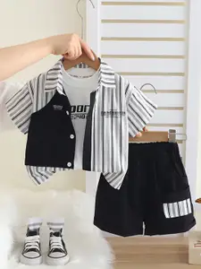 INCLUD Boys Striped Short Sleeves Shirt With T-Shirt And Shorts