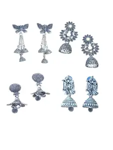 JMBW INTERNATIONAL Set Of 4 Silver-Plated Oxidised Dome Shaped Jhumkas