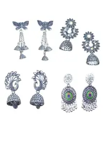 JMBW INTERNATIONAL Set Of 4 Silver-Plated Oxidized Dome Shaped Jhumkas