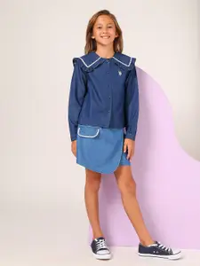 U.S. Polo Assn. Kids Girls Round Neck Pure Cotton Shirt Style Regular Top