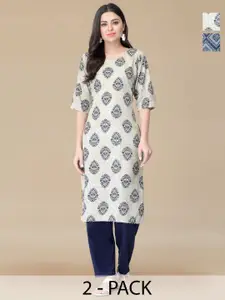 Anouk Rustic Selection Of 2 Floral Printed Round Neck Straight Kurtas