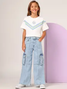 U.S. Polo Assn. Kids Girls Wide Leg Mid-Rise Light Fade Stretchable Jeans